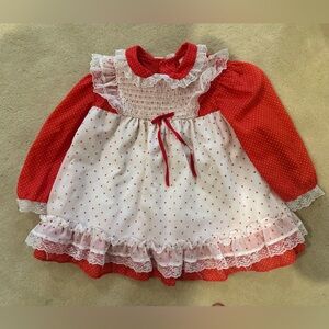 Vintage toddler girl dress red white polka dot 2